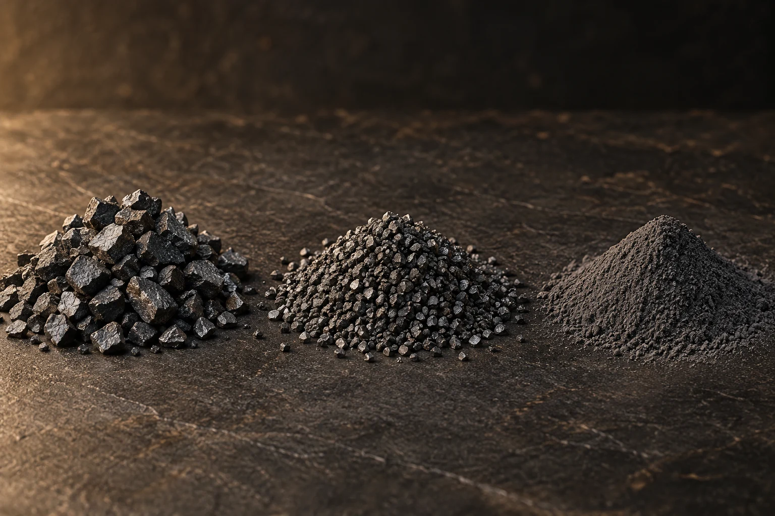 Illustrative arrangement of coarse mineral fragments, grains and fine powder